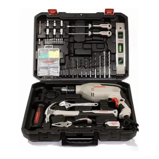 Caisse à Outils 98 Pièces avec Perceuse 13mm 600W Crown