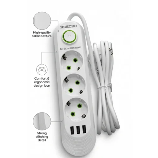 Multiprise 3 Prises + 3 USB 2000W BEETRO