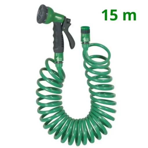 Tuyau d’Arrosage Spirale 15 m avec Pistolet Multijets BETTRO